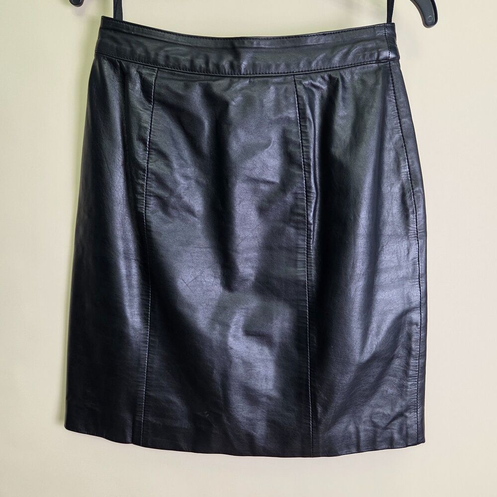 Vintage Leather Pencil Skirt Black Size 2